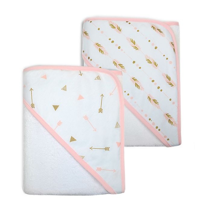 slide 1 of 1, TL Care Arrow and Feather Organic Cotton Hooded Towels - Gold/Pink, 2 ct