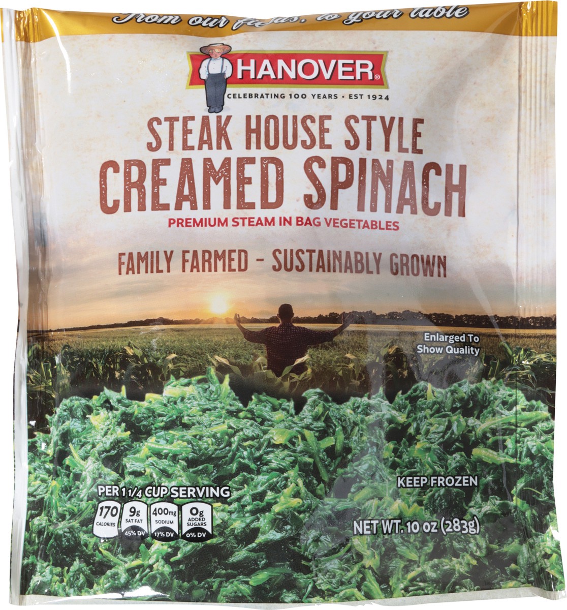 slide 3 of 13, Hanover Creamed Steak House Style Spinach 10 oz, 10 oz