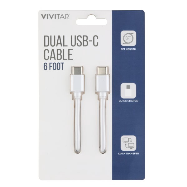 slide 1 of 2, Vivitar Dual Usb-C Charging Cable, 6', White, Nil3006-Wht-Stk-24, 1 ct
