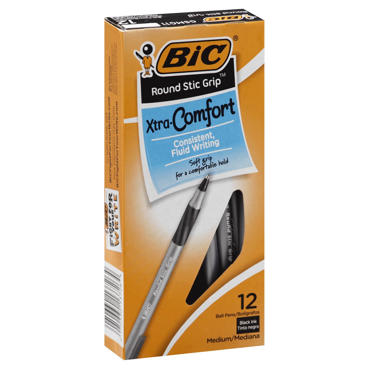 slide 9 of 11, BIC Round Stic Grip Xtra Comfort Black Ink Medium Ball Pens 12 ea, 12 ct