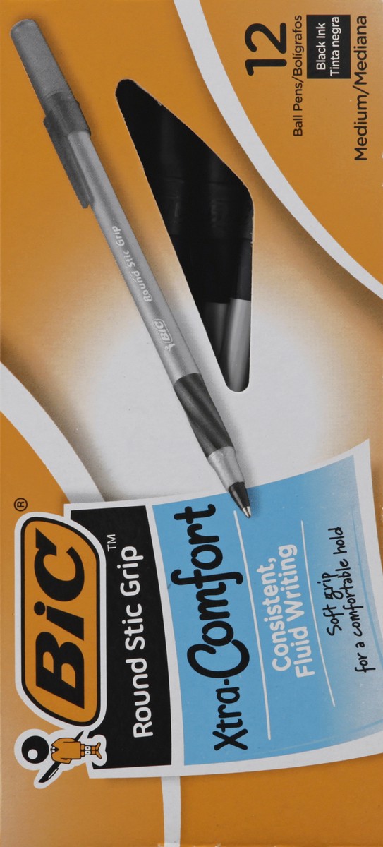 slide 7 of 11, BIC Round Stic Grip Xtra Comfort Black Ink Medium Ball Pens 12 ea, 12 ct