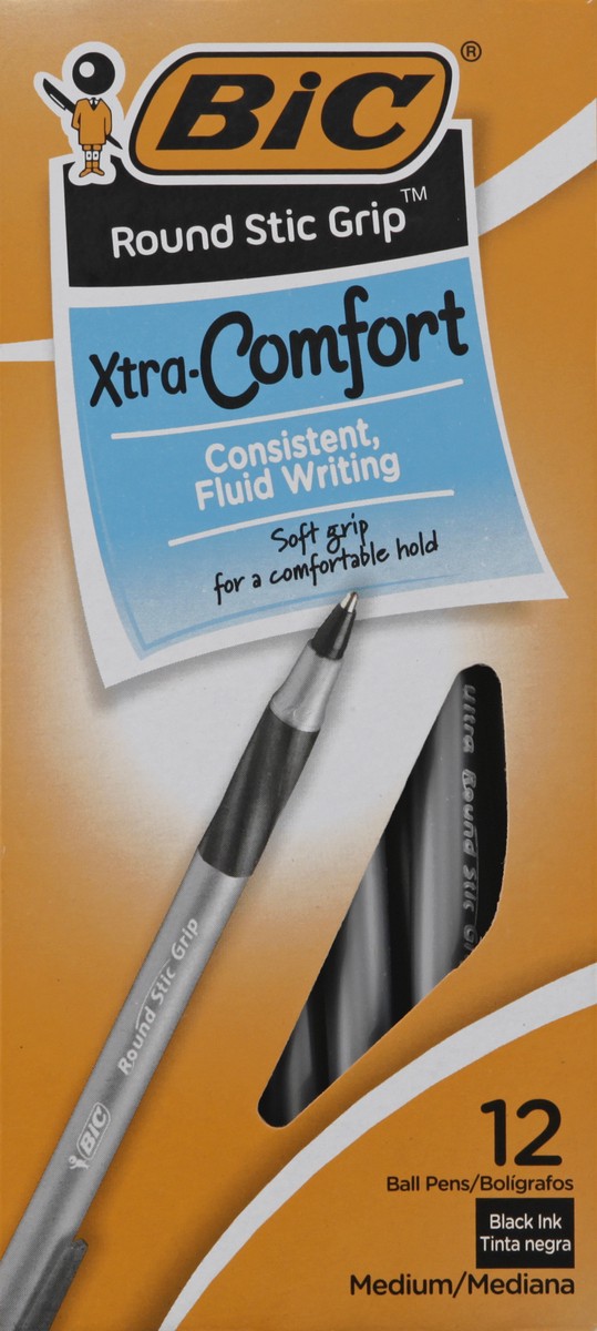 slide 6 of 11, BIC Round Stic Grip Xtra Comfort Black Ink Medium Ball Pens 12 ea, 12 ct