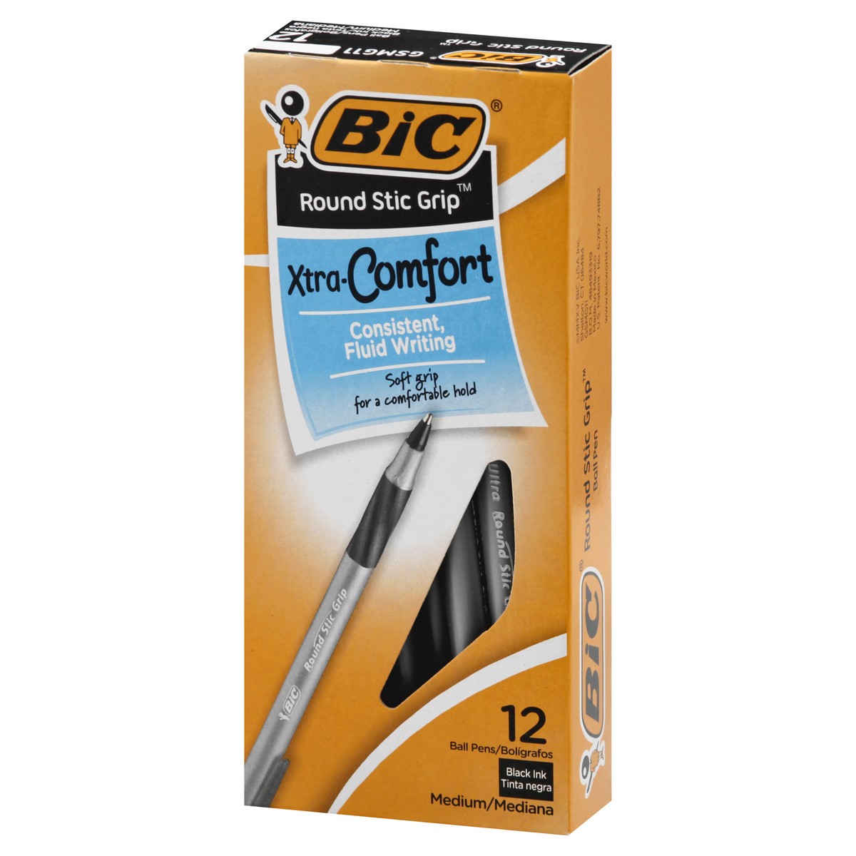 slide 3 of 11, BIC Round Stic Grip Xtra Comfort Black Ink Medium Ball Pens 12 ea, 12 ct