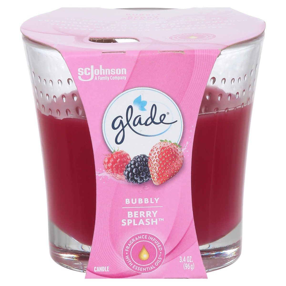 slide 14 of 14, Glade Scented Candle Jar, Bubbly Berry Splash, Fragrance Infused with Essential Oils, 3.4 oz, 3.4 oz