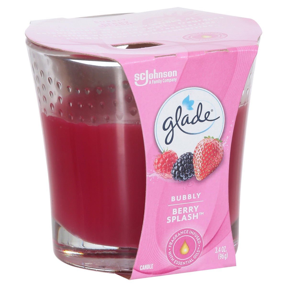 slide 4 of 14, Glade Scented Candle Jar, Bubbly Berry Splash, Fragrance Infused with Essential Oils, 3.4 oz, 3.4 oz