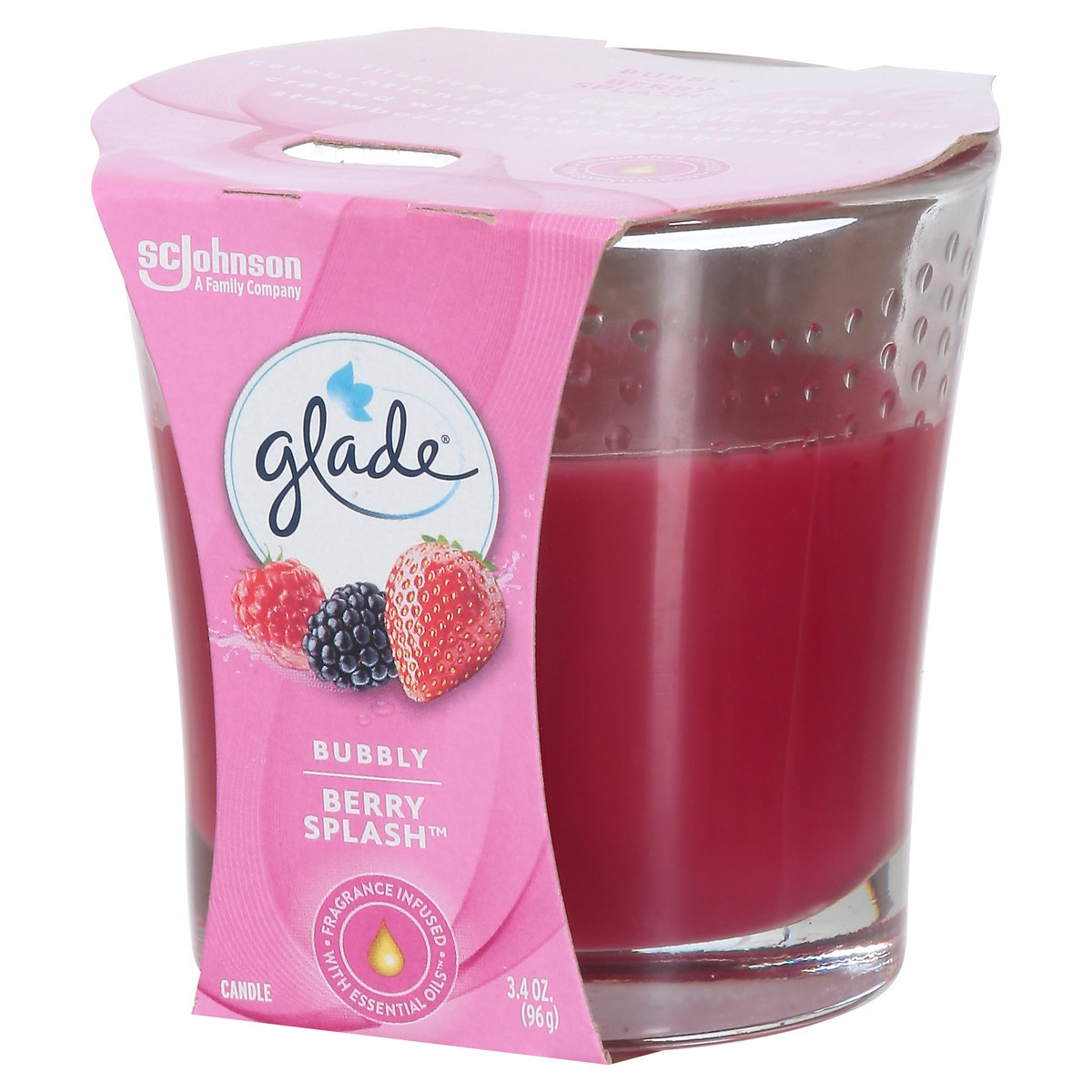 slide 9 of 14, Glade Scented Candle Jar, Bubbly Berry Splash, Fragrance Infused with Essential Oils, 3.4 oz, 3.4 oz