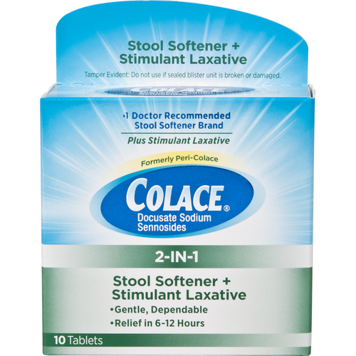 slide 1 of 1, Colace 2-In-1 Tablets Stool Softener & Stimulant Laxative, 10 ct