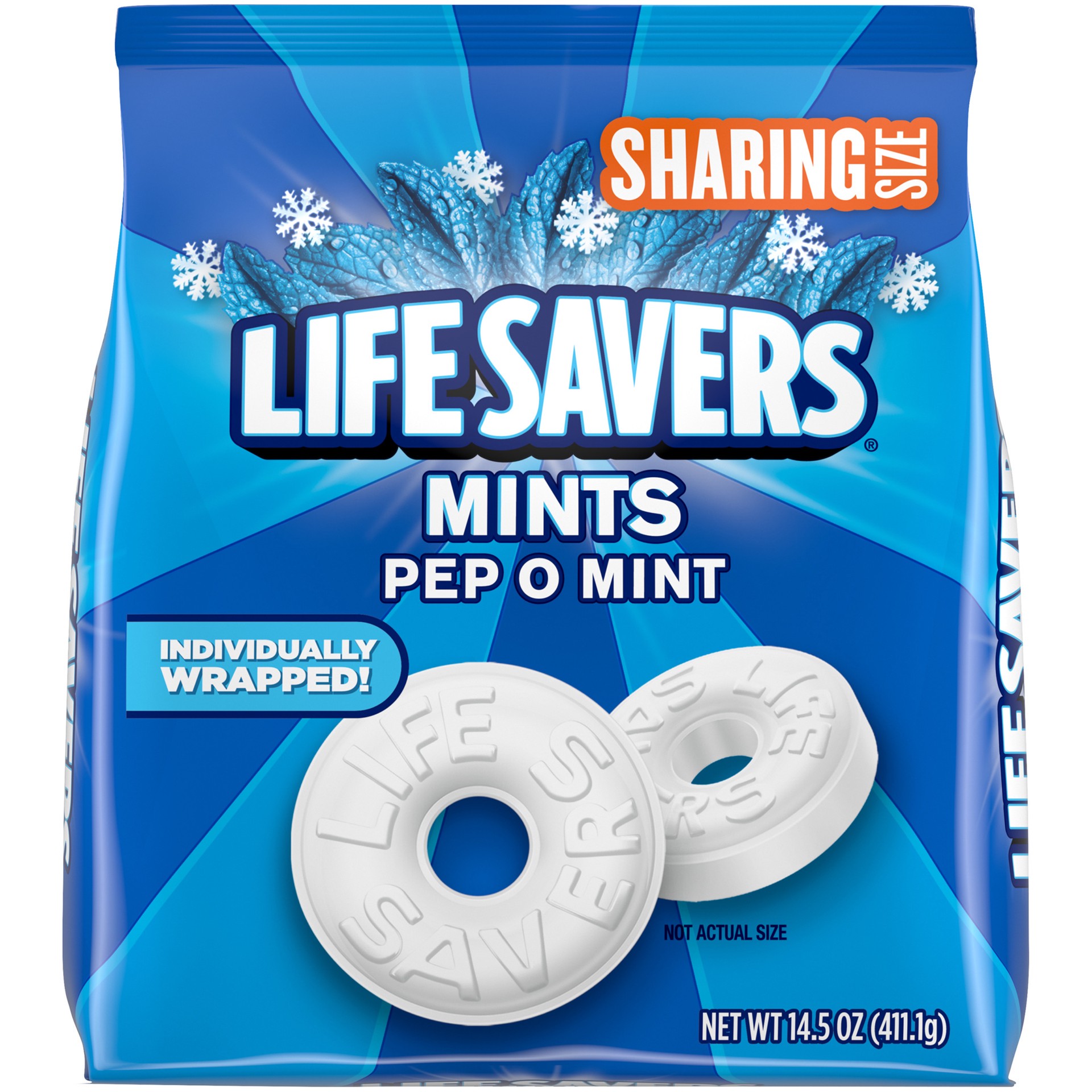 slide 1 of 8, LIFE SAVERS Pep-O-Mint Breath Mints Hard Candy, Sharing Size, 14.5 oz Bag, 14.5 oz