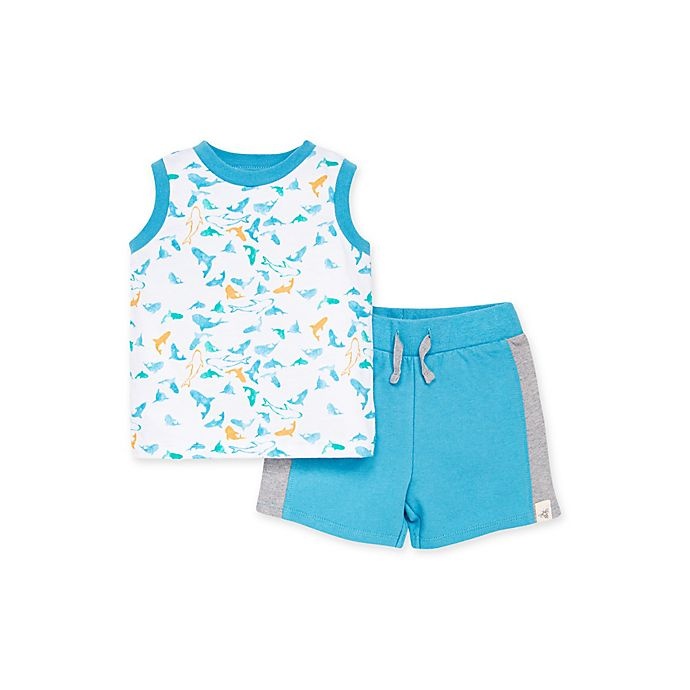 slide 1 of 2, Burt's Bees Baby Shark Attack Tank and French Terry Short Set - White, 2 ct; 6-9 M