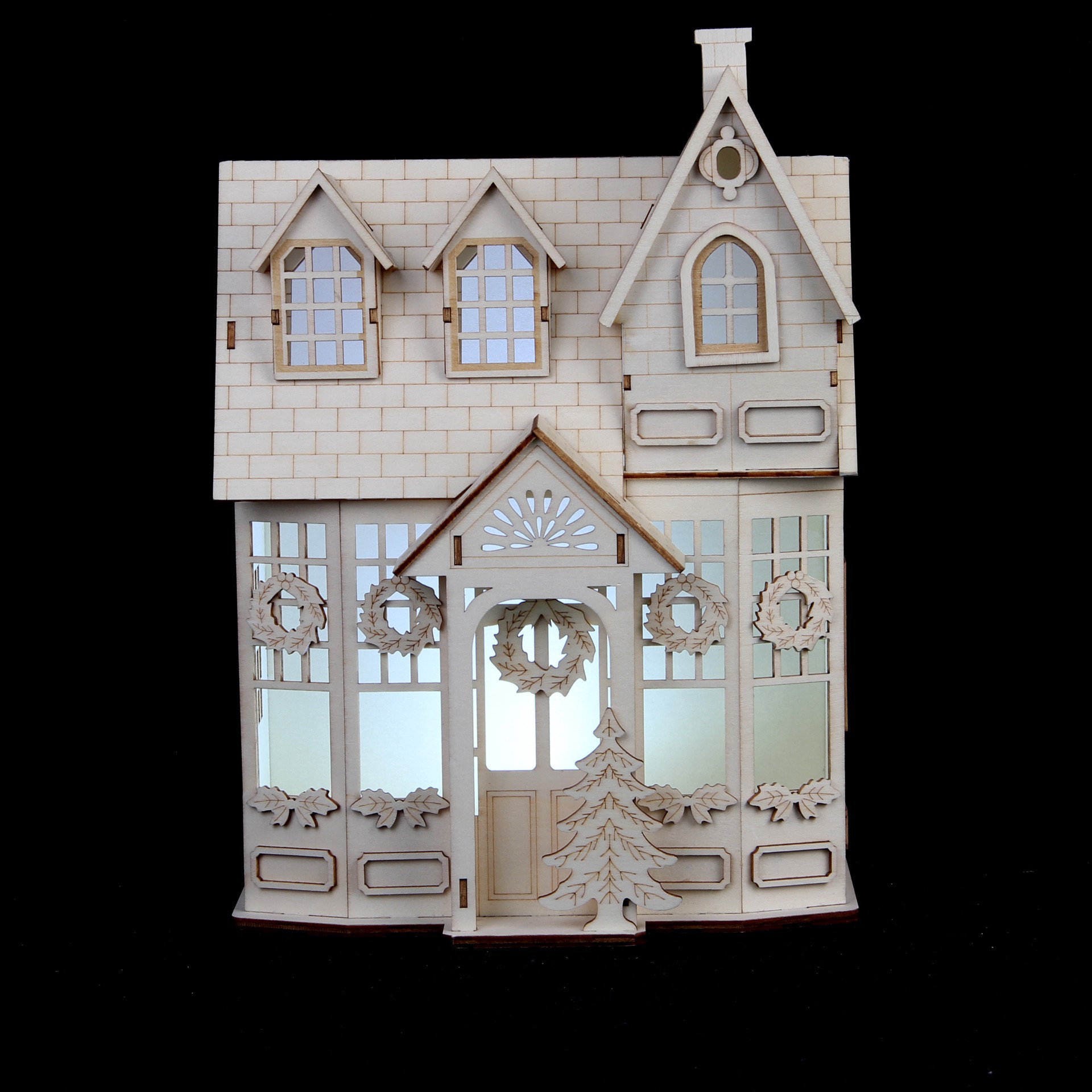 slide 5 of 5, 12.25" Unfinished Village House Diy Led Wood Decor By Make Market, 12.25 in