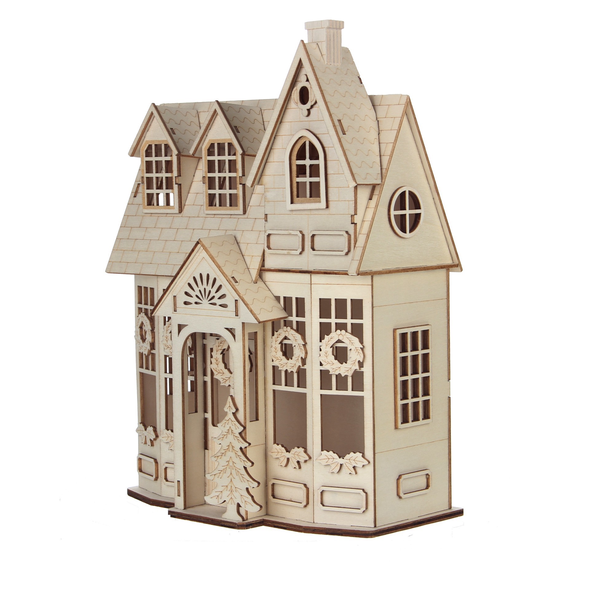 slide 2 of 5, 12.25" Unfinished Village House Diy Led Wood Decor By Make Market, 12.25 in