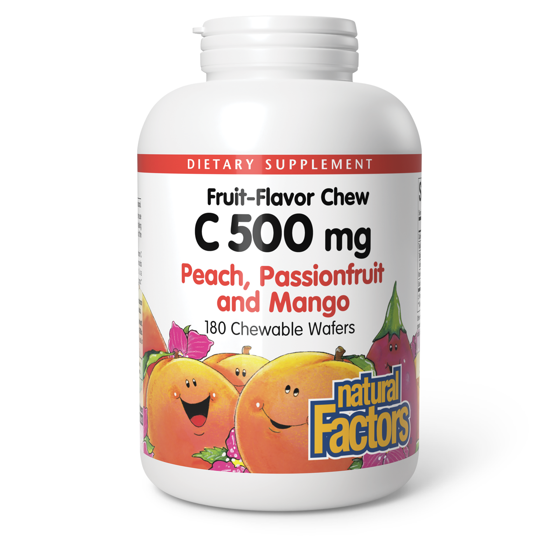 slide 1 of 2, Natural Factors Vitamin C Peach Flavor Chewable Tablets, 180 ct