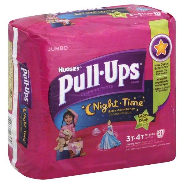 slide 1 of 1, Huggies Pull-Ups Night Time Training Pants For Girls 3T-4T, 21 ct