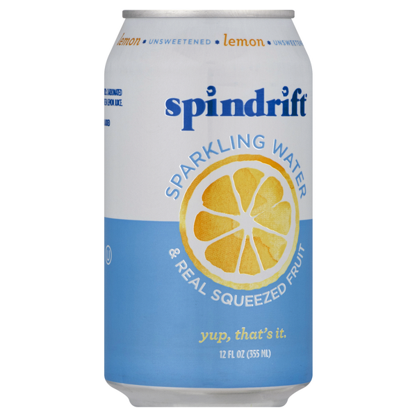 slide 1 of 1, Spindrift Sparkling Water & Real Squeezed Fruit, Unsweetened, Lemon - 12 oz, 12 oz