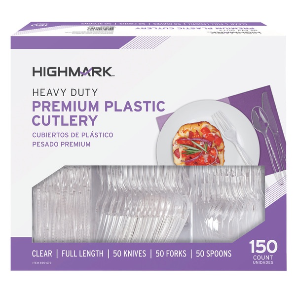 slide 1 of 1, Highmark Heavy-Duty Plastic Cutlery, Premium, Clear, Pack Of 150 Utensils, 150 ct