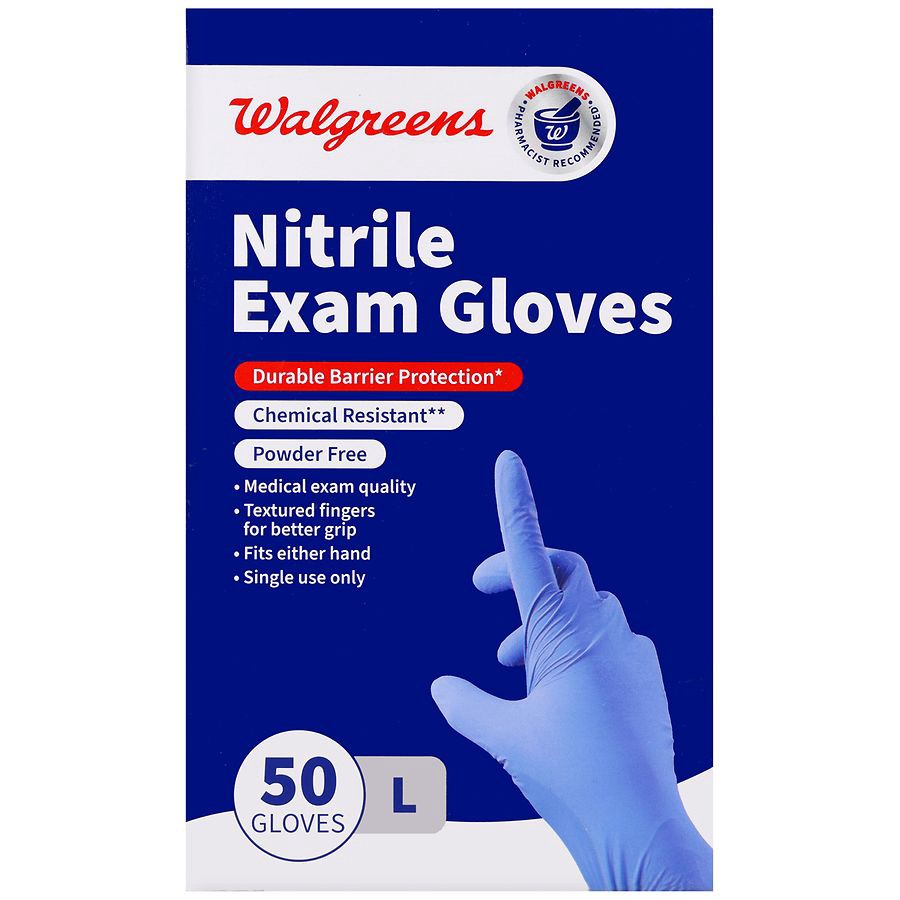 slide 1 of 5, Walgreens Nitrile Exam Gloves L, 50 ct