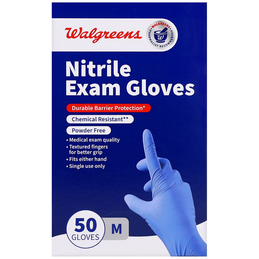 slide 1 of 5, Walgreens Nitrile Exam Gloves M, 50 ct