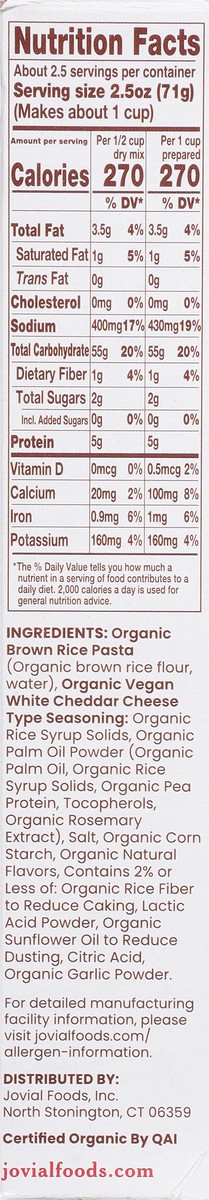 slide 2 of 13, Jovial Organic Gluten Free Dairy Free Vegan Mac 6 oz, 6 oz