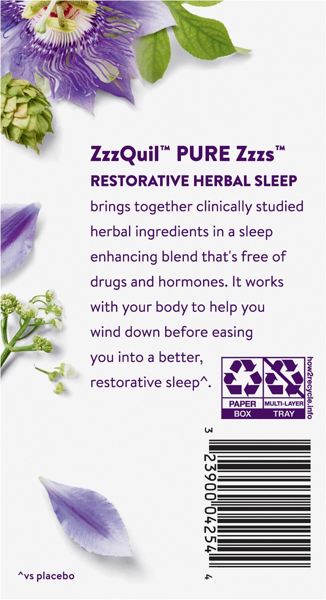 slide 2 of 3, Vicks ZzzQuil PURE Zzzs Restorative Herbal Sleep, Tablets, Free of Drugs and Hormones, Melatonin-Free Formula, Valerian Root, Hops, Passion Flower, Sleep Aids for Adults, 40 Count, 40 ct
