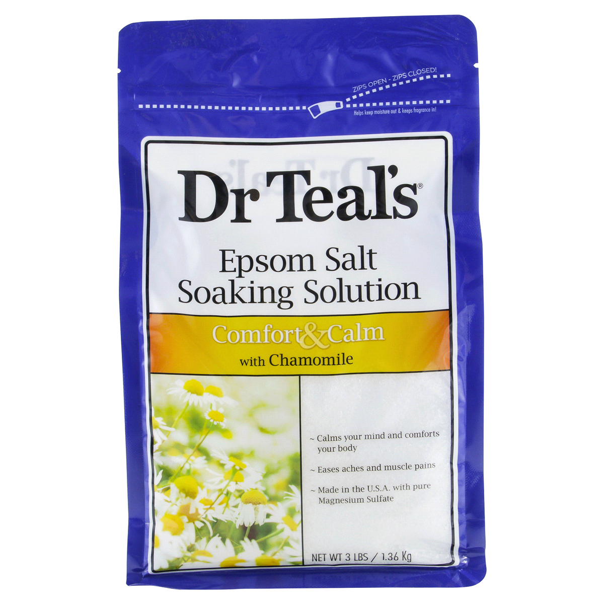 slide 1 of 2, Dr. Teal's Comfort & Calm with Chamomile Epsom Salt Soaking Solution, 3 lb