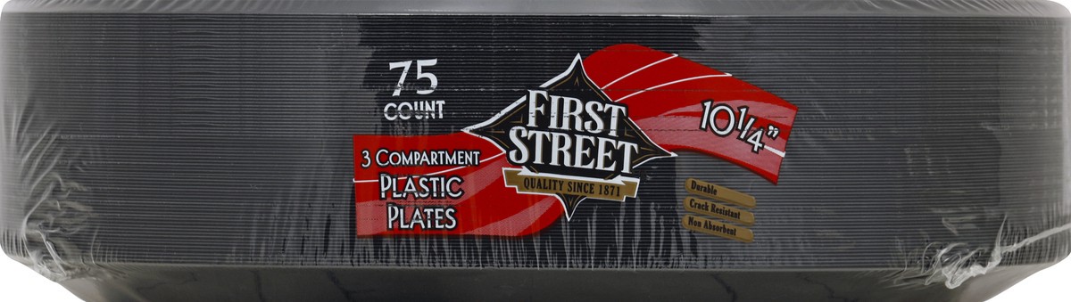 slide 5 of 6, First Street 10 1/4 Inch Black 3 Compartment Plate, 75 ct