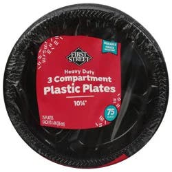 First Street 10 1/4 Inch Black 3 Compartment Plate