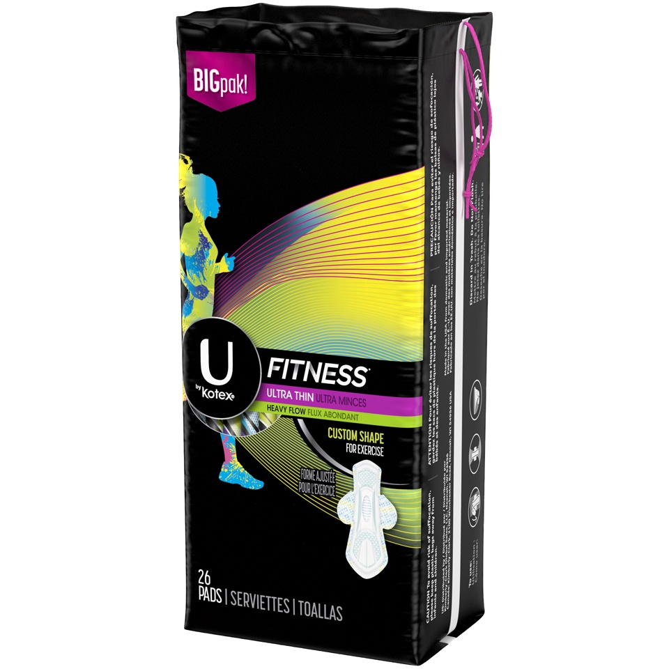 U by Kotex Fitness Ultra Thin Pads with Wings, Heavy Absorbency, Unscented 26 ct Shipt