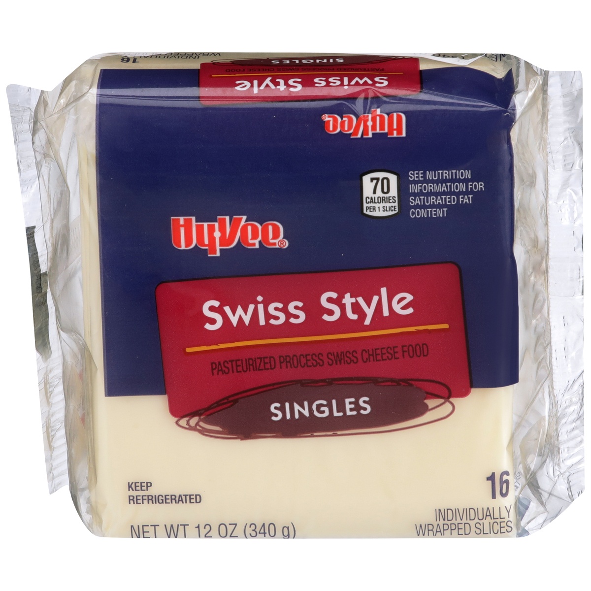 slide 1 of 1, Hy-vee Swiss Style Pasteurized Process Cheese Food Singles, 16 ct; 12 oz