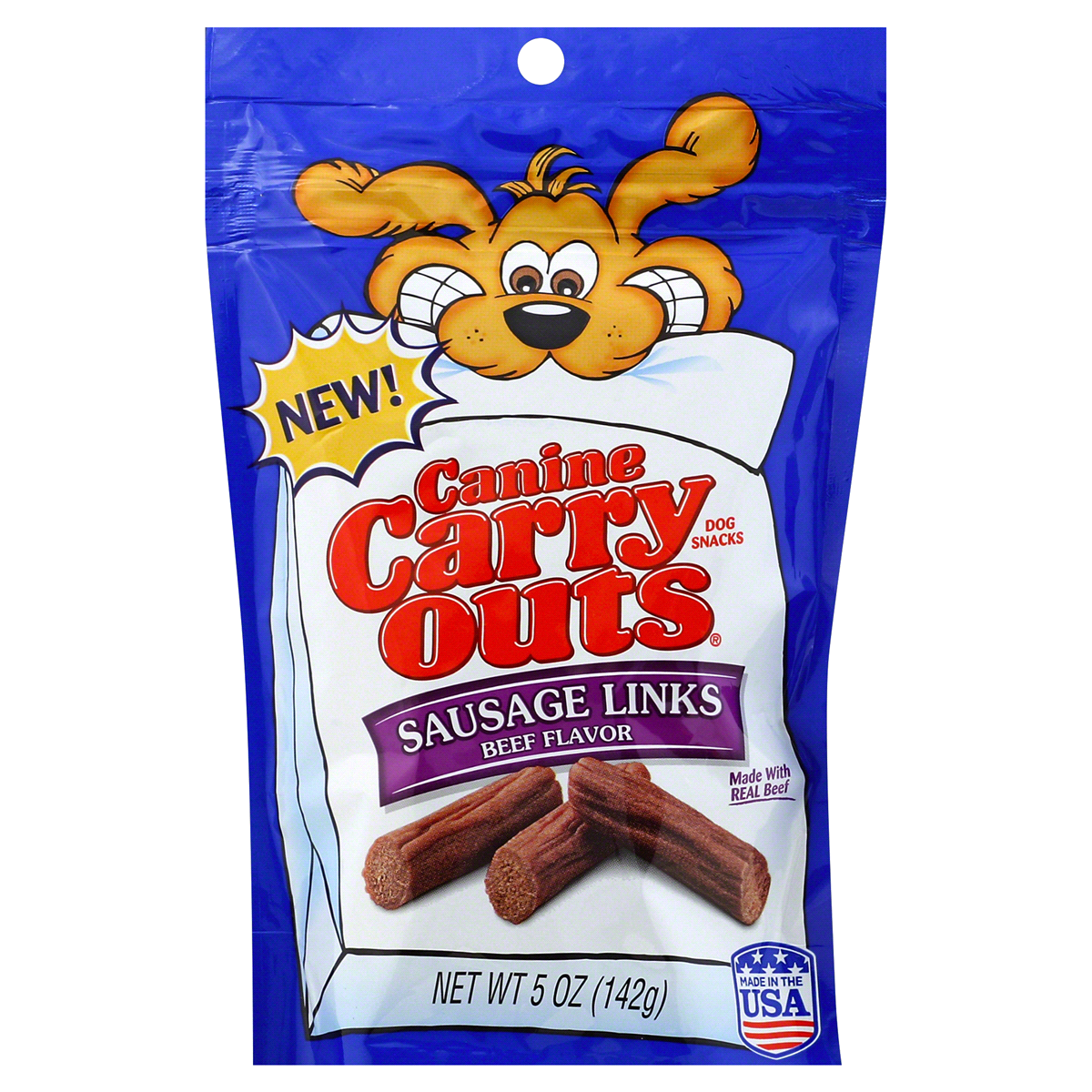 slide 1 of 1, Canine Carry Outs Sausage Links Beef Flavor, 5 oz