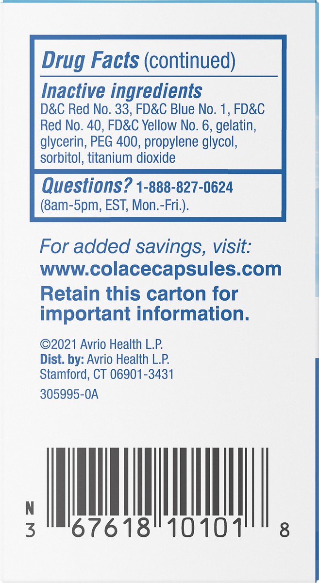 slide 2 of 7, Colace Regular Strength Stool Softener, Docusate Sodium, 100 mg Capsules, 100 ct