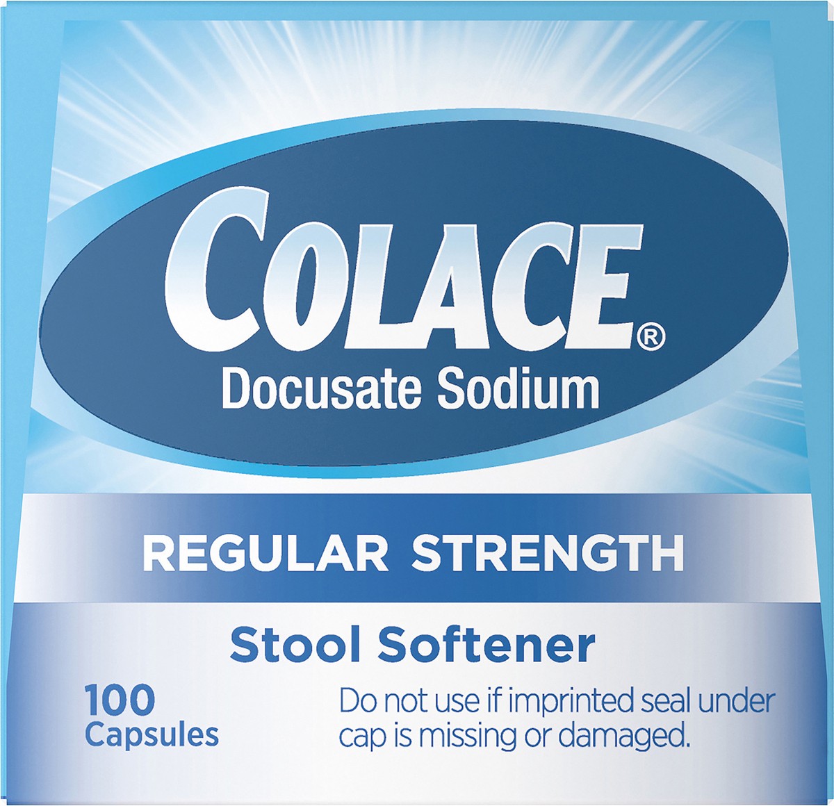slide 4 of 7, Colace Regular Strength Stool Softener, Docusate Sodium, 100 mg Capsules, 100 ct