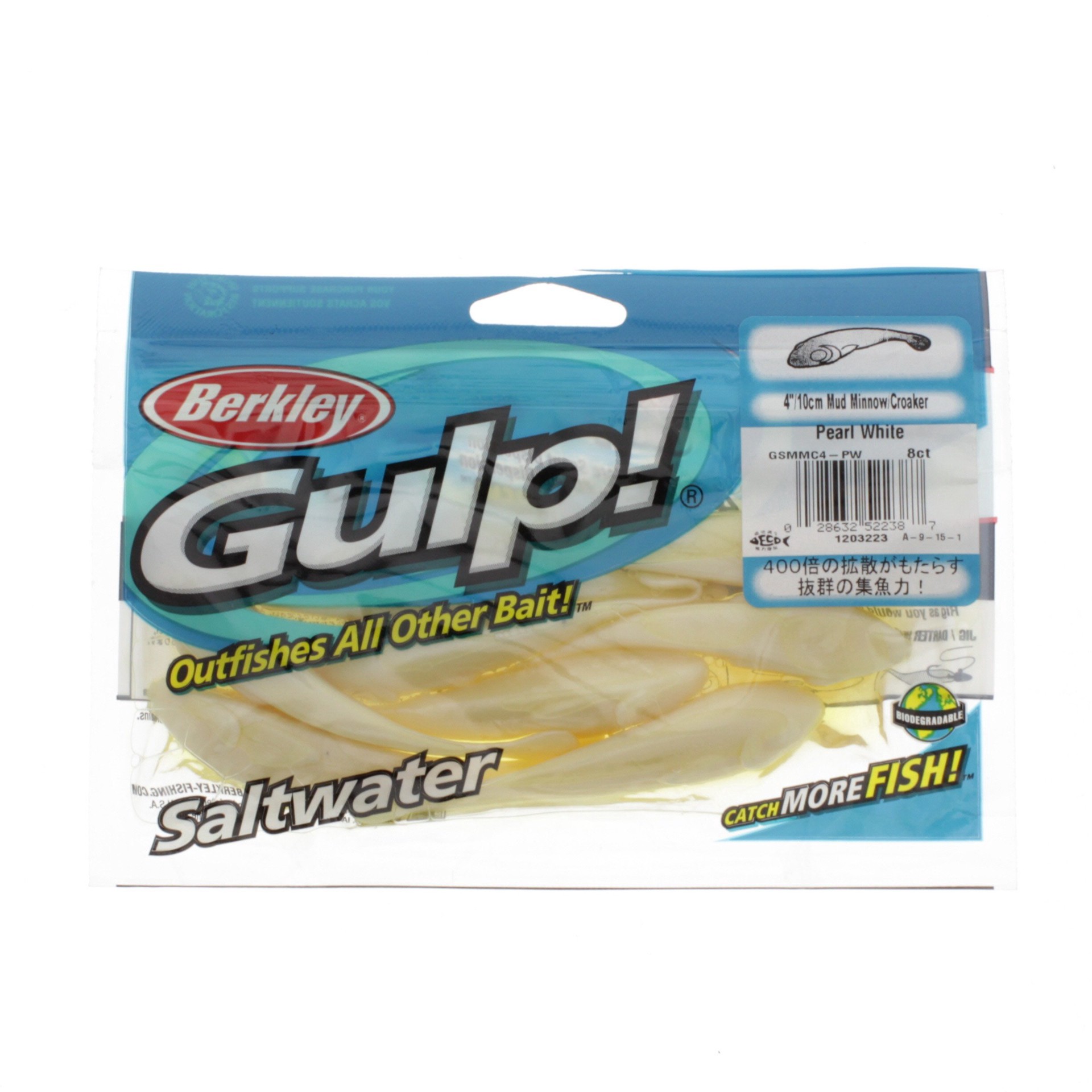 slide 1 of 1, Berkley Pearl White 4" Gulp! Mud Minnow/Croaker Bait, 8 ct