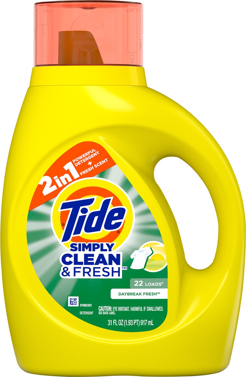 slide 4 of 6, Tide Simply Liquid Laundry Detergent, Daybreak Fresh, 31 oz, 22 Loads, HE Compatible, 31 fl oz