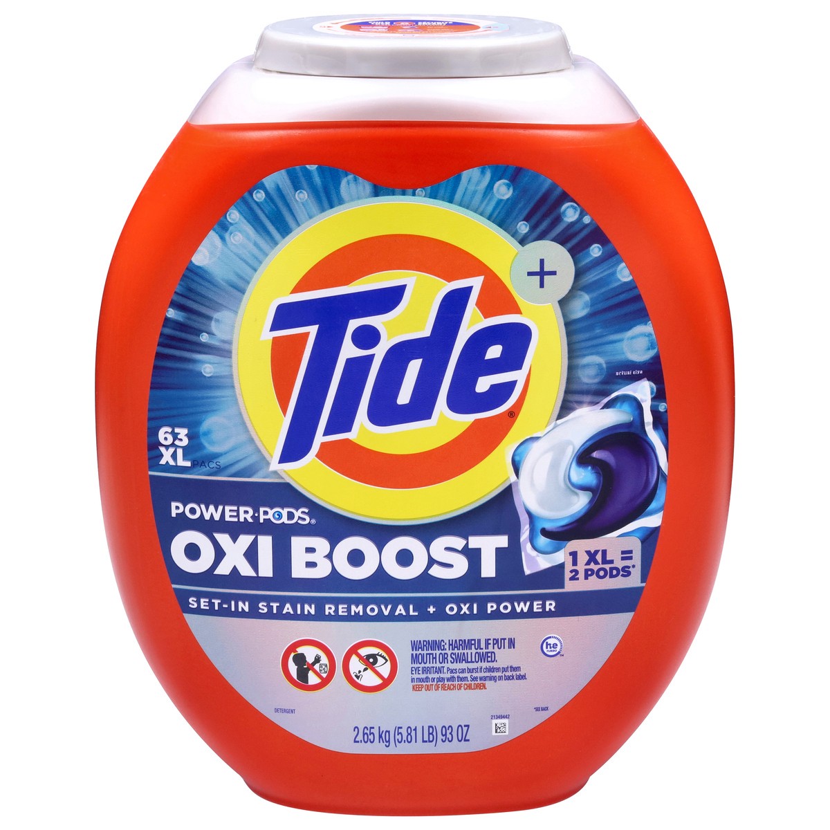 slide 1 of 12, Tide + Power Pods Oxi Boost Detergent 63 XL Pacs, 63 ct