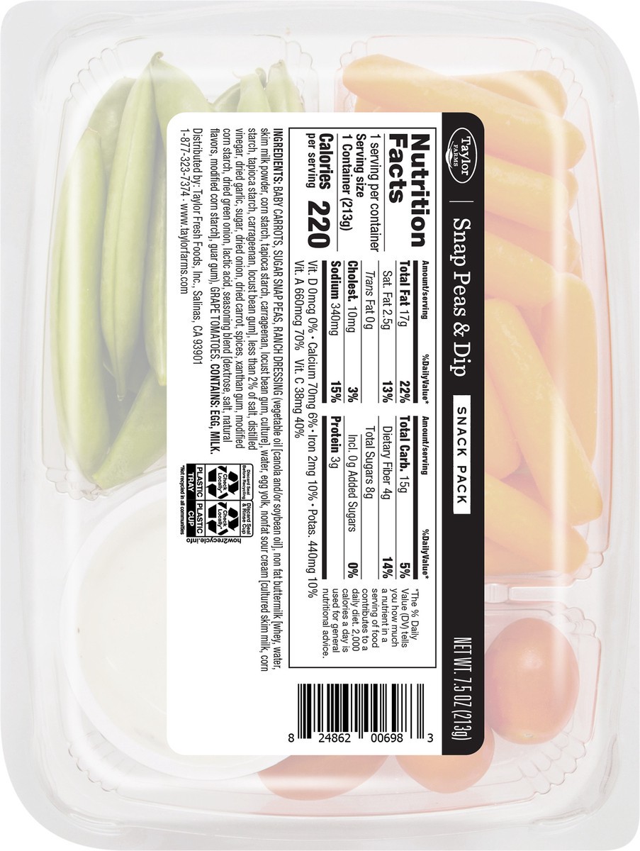 slide 3 of 3, Taylor Farms Snap Peas & Dip Snack Pack, 7.5 oz