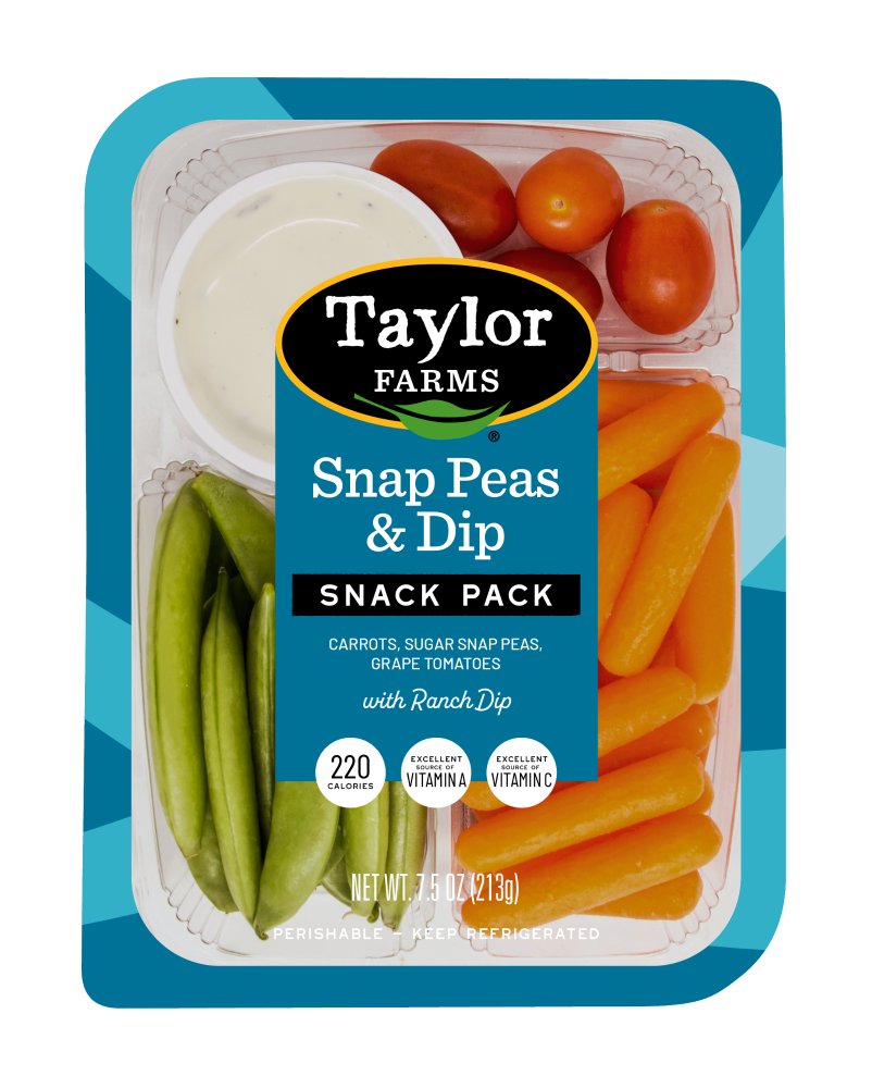 slide 1 of 3, Taylor Farms Snap Peas & Dip Snack Pack, 7.5 oz