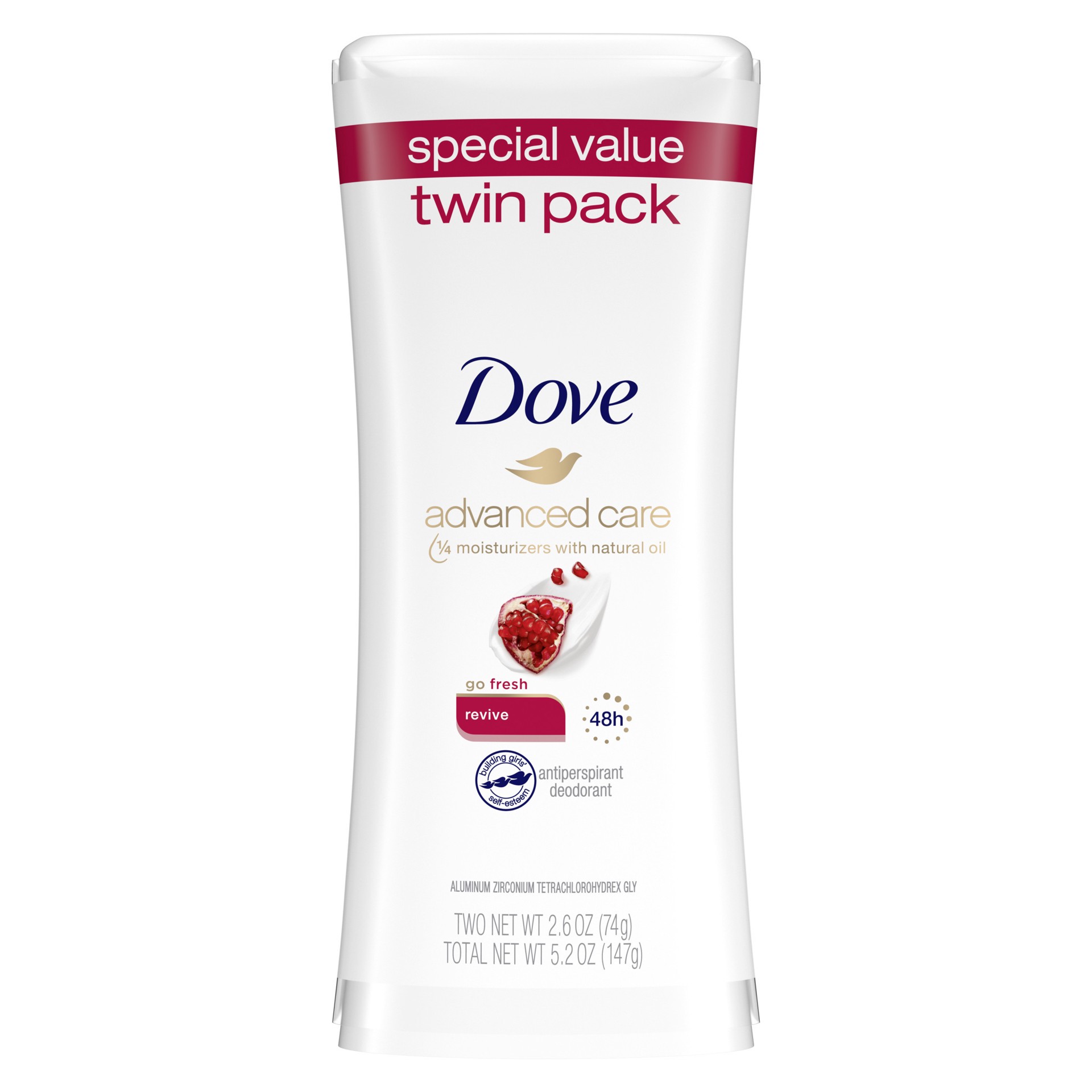 slide 1 of 4, Dove Advanced Care Antiperspirant Deodorant Stick Revive, 2 ct; 2.6 oz