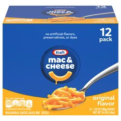 Kraft Mac and Cheese, 12 Boxes, for Easy Dinner or Dinner Sides, Original Flavor, No Artificial Flavors, Preservatives or Dyes, 7.25 oz