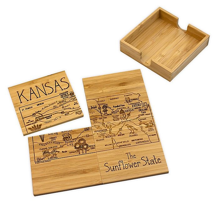 slide 1 of 2, Totally Bamboo Kansas Puzzle Coaster Set, 5 ct