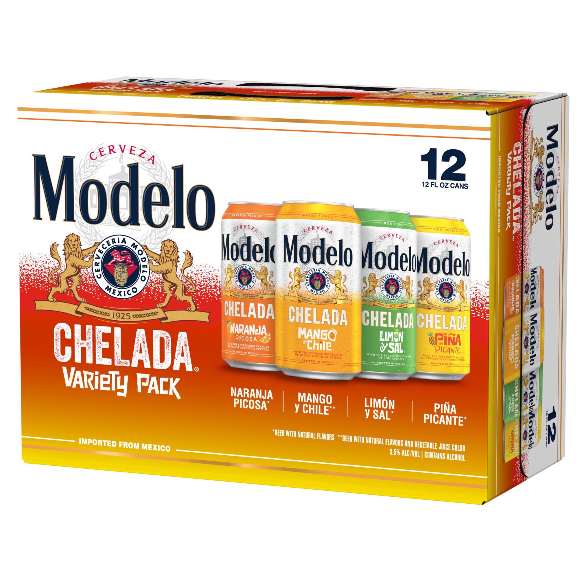 slide 11 of 11, Modelo Chelada Variety Pack Mexican Import Flavored Beer, 12 pk 12 fl oz Cans, 3.5% ABV, 144 fl oz