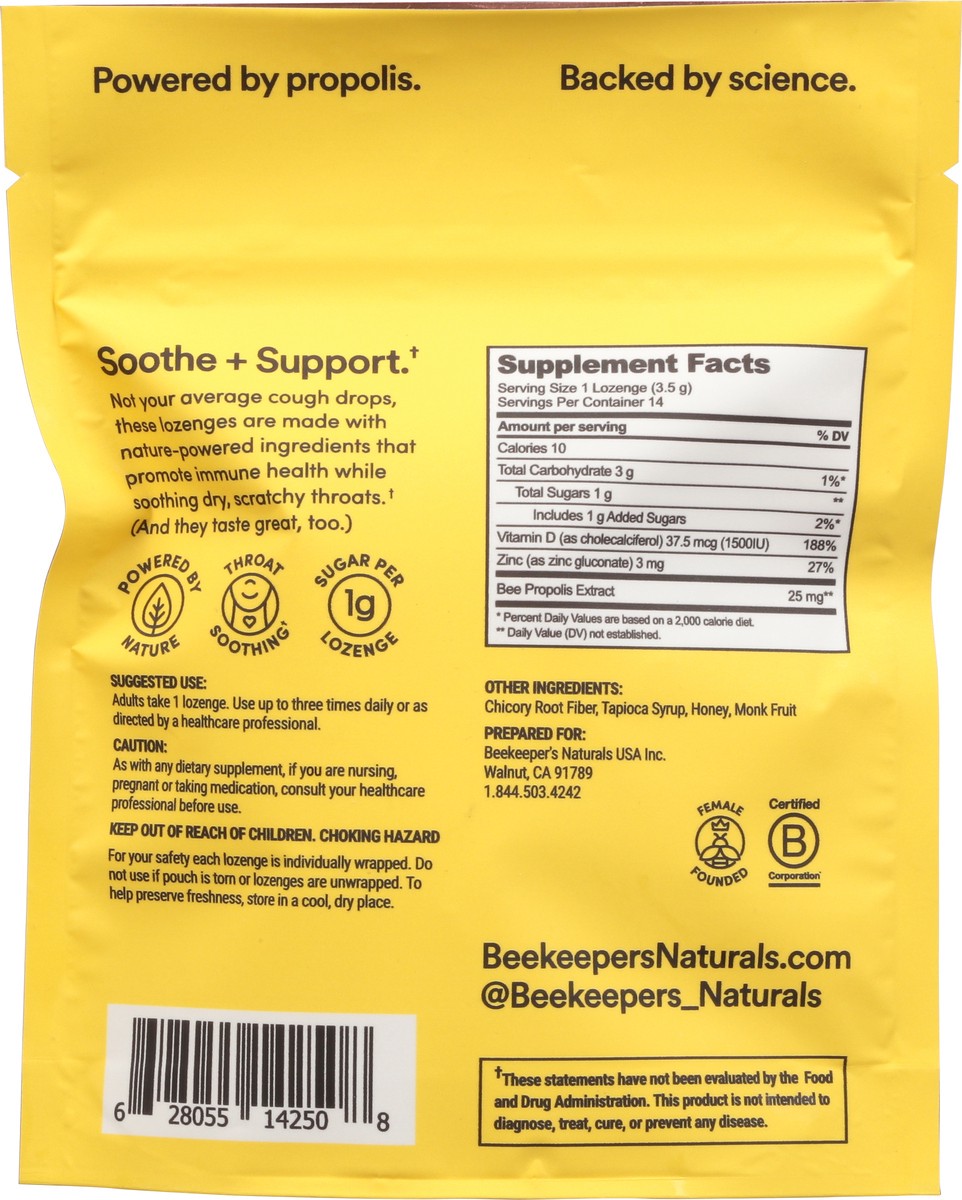 slide 9 of 9, Beekeeper's Naturals Propolis Honey Soothing Lozenges 14 ea, 14 ct