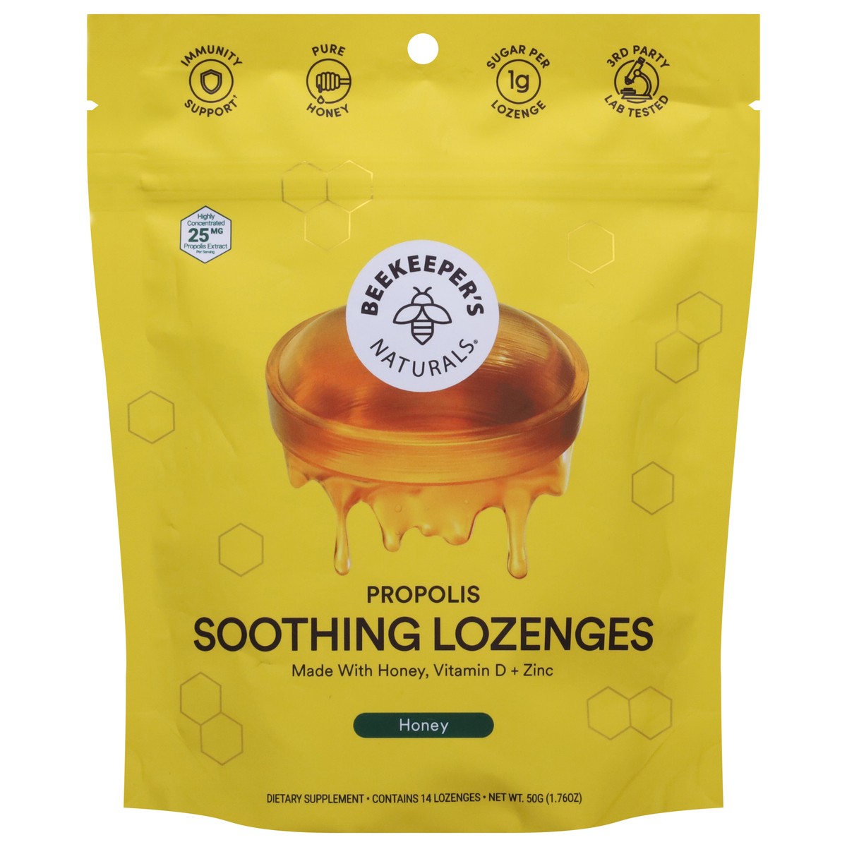 slide 1 of 9, Beekeeper's Naturals Propolis Honey Soothing Lozenges 14 ea, 14 ct