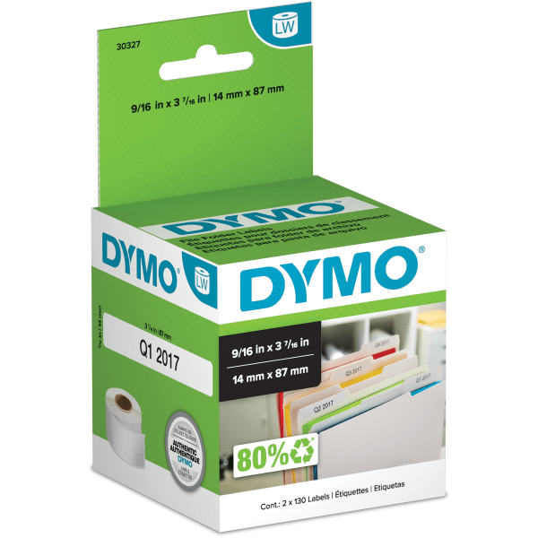 slide 9 of 9, DYMO Labelwriter 30327 File Folder Labels, 3 7/16" X 9/16", Pack Of 2, 2 ct