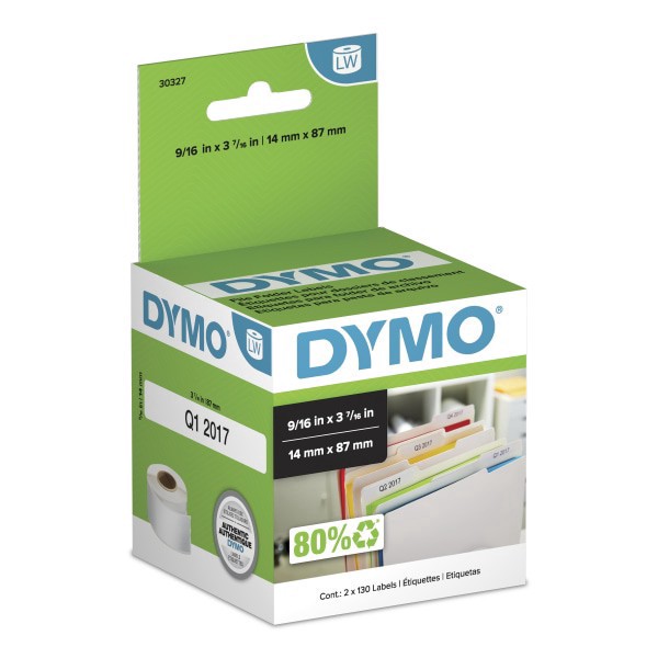 slide 1 of 9, DYMO Labelwriter 30327 File Folder Labels, 3 7/16" X 9/16", Pack Of 2, 2 ct