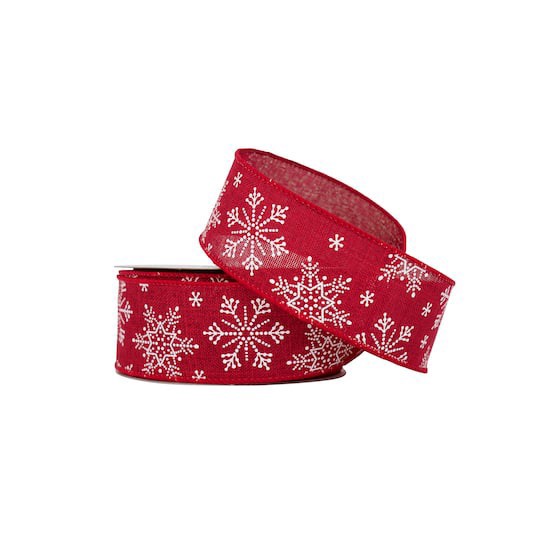 slide 1 of 3, 1.5" X 30ft. Red & White Snowflakes Wired Ribbon By Celebrate It, 1.5 in x 30 ft