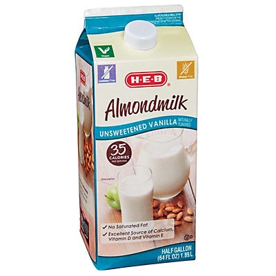 slide 1 of 1, H-E-B Unsweetened Vanilla Almondmilk, 64 fl oz