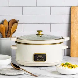 Hy-Vee Seasons 7 Qt. Locking Digital Slow Cooker In Linen