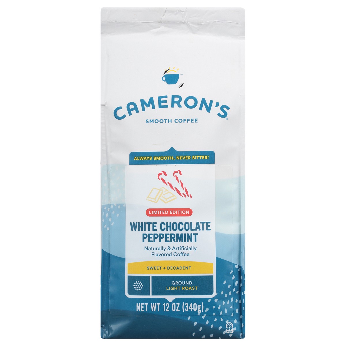 slide 1 of 10, Cameron's Light Roast Ground Smooth White Chocolate Peppermint Coffee 12 oz, 12 oz