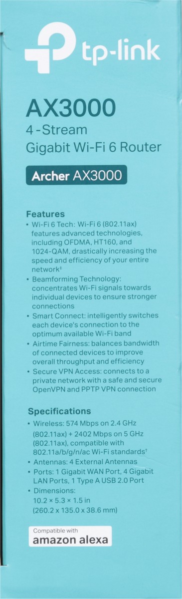 slide 3 of 11, TP-Link 4-Stream Gigabit Archer AX3000 Wi-Fi 6 Router 1 ea, 1 ct