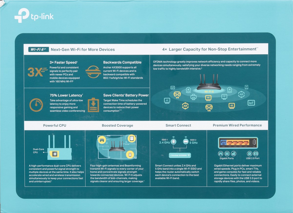 slide 9 of 11, TP-Link 4-Stream Gigabit Archer AX3000 Wi-Fi 6 Router 1 ea, 1 ct